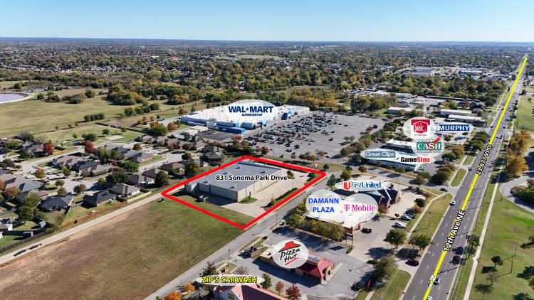 freestanding building for lease or sale, Norman, OK aerial