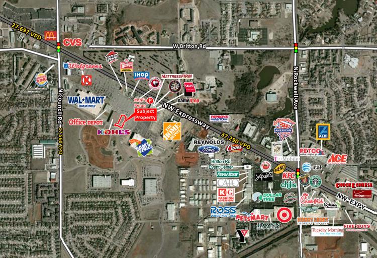 Retail space for Lease adjacent to Kohl's on NW Expressway, Oklahoma City, Ok aerial