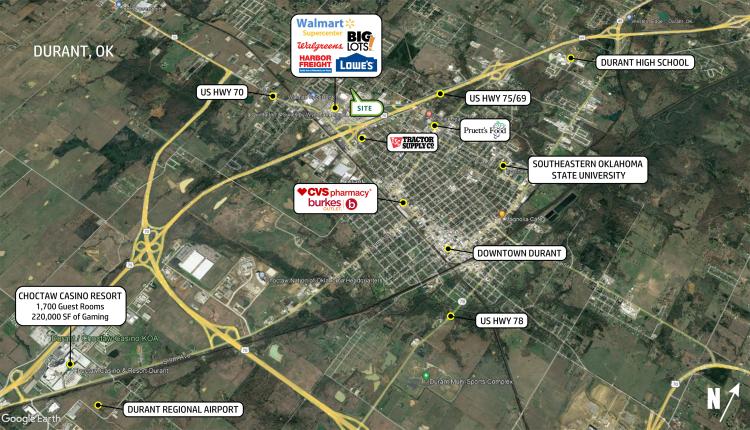 ground lease Durant Oklahoma, retail aerial
