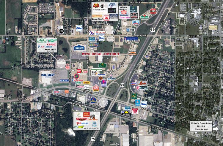 Land for lease in Durant, OK retailer aerial