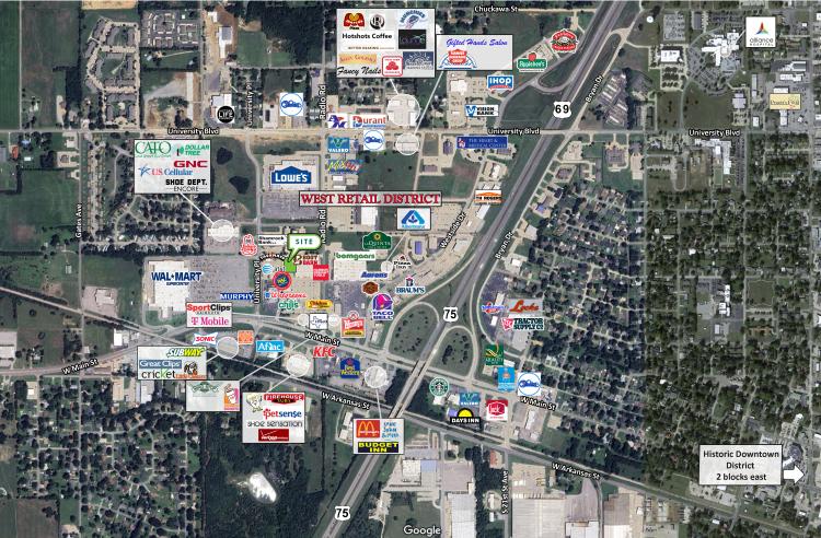 retail space for lease in Durant, OK retailer aerial