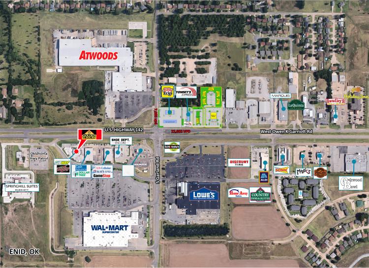 Retail fast food restaurant for lease Enid, OK retailer aerial