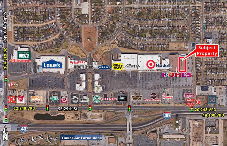 Retail space for Lease adjacent to Kohl's on SE 29th St, Midwest city, OK aerial