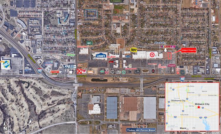 Retail space for Lease adjacent to Kohl's on SE 29th St, Midwest city, OK aerial