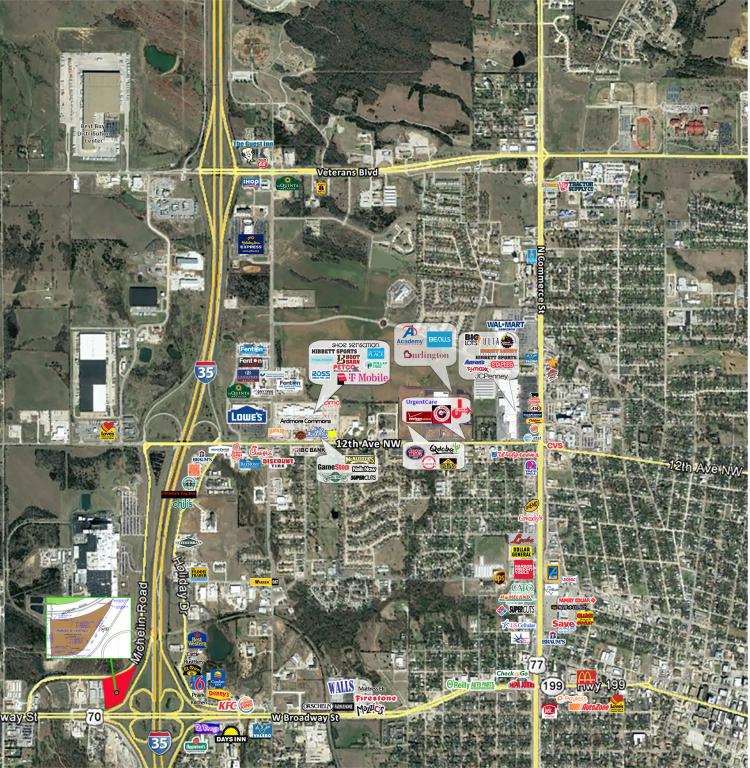 Industrial land for sale or build to suit Ardmore, OK retailer aerial