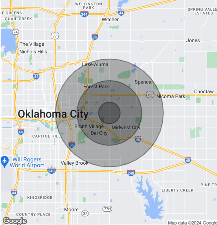 Retail or office land for sale Del City, Ok demographic map