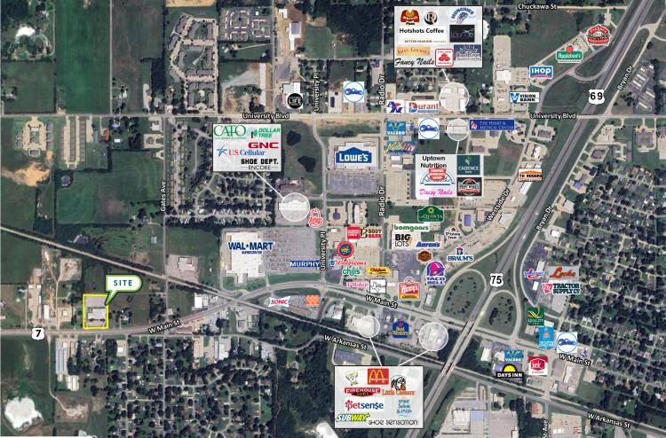 office property for sale west side Durant, Ok - retailer aerial