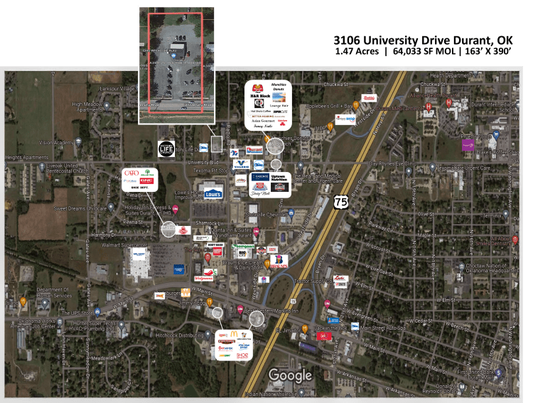 Land for Sale Ground Lease or Build to Suit in Durant, Oklahoma aerial