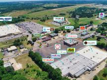 Retail strip center for sale, Guthrie, OK aerial with retailers shown